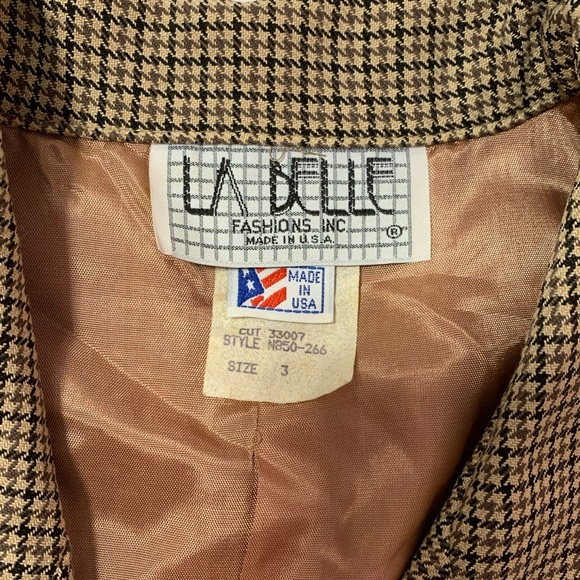Vintage La Belle Women's Tan Houndstooth Blazer Jacket 3. J2 - Picture 2 of 14